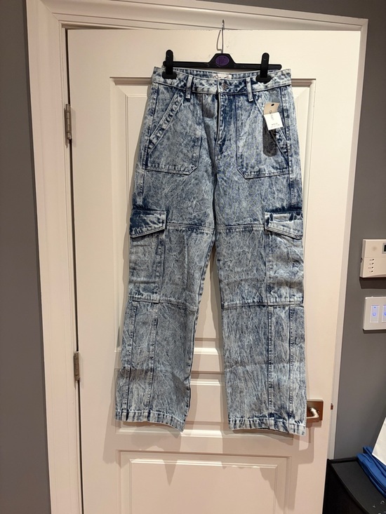 Miss Selfridge Denim - Miss Selfridge Light Blue Acid-Wash Relaxed Cargo Jeans